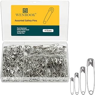 Wenrook 300 Pack Safety Pins Assorted, Heavy Duty Safety Pins for Clothes | Large and Small Safety Pins Bulk, 4 Assorted Sizes, Durable Nickel Plated Steel, Safety Pin for Crafts, Pinning and More