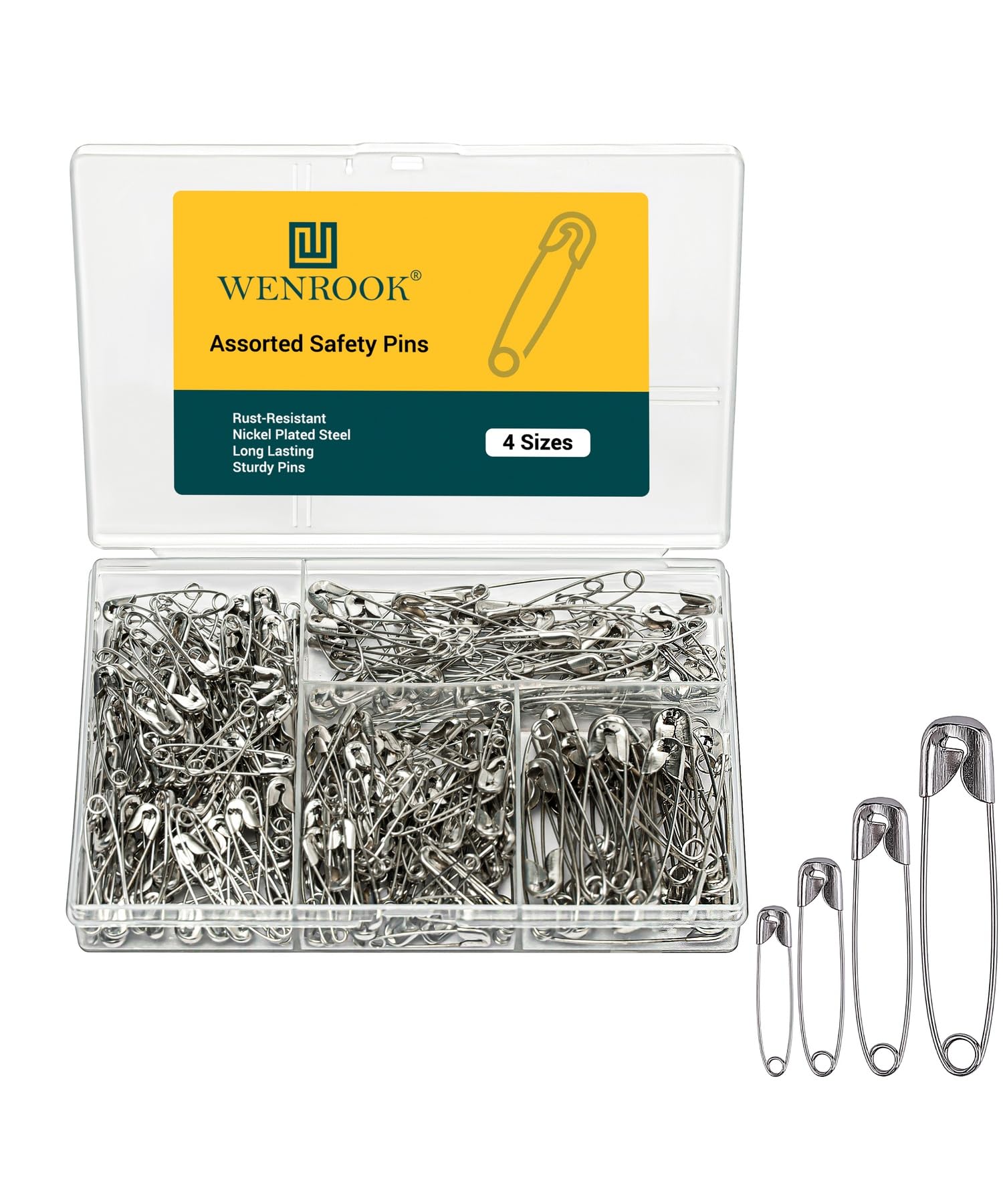 Wenrook 300 Pack Safety Pins Assorted, Heavy Duty Safety Pins for Clothes | Larg