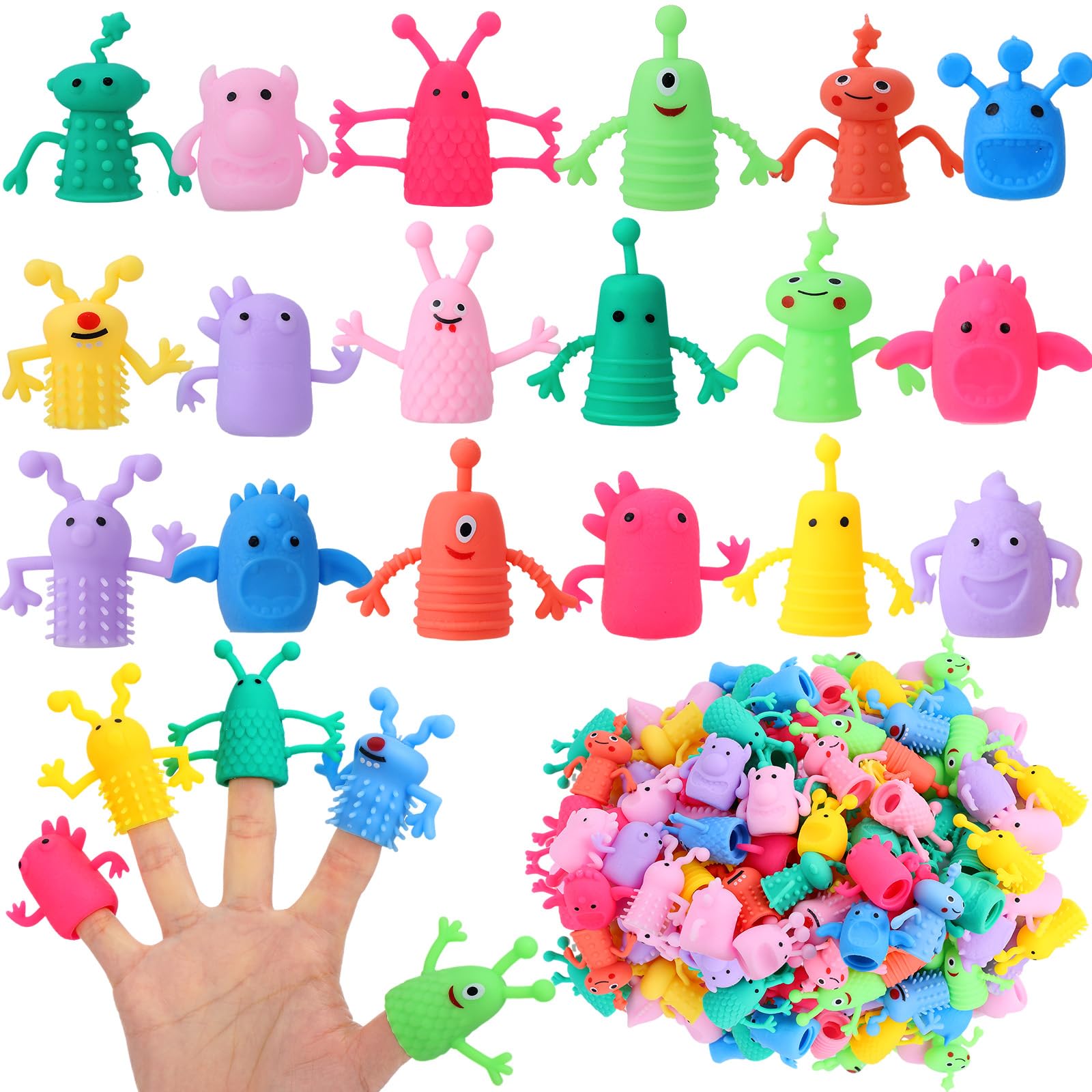 Booson 120 PCS Finger Puppets Toys Cute Monster Finger Puppets | Soft Rubber Str
