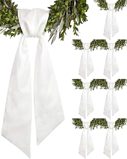 Kutyndrix 8 Pack White Wreath Sash for Front Door, Blank Linen-Look Wreath Sashes for Embroidery Monogram, DIY Farmhouse Wedding Church Holiday Decor, 5.12 x 54 Inch