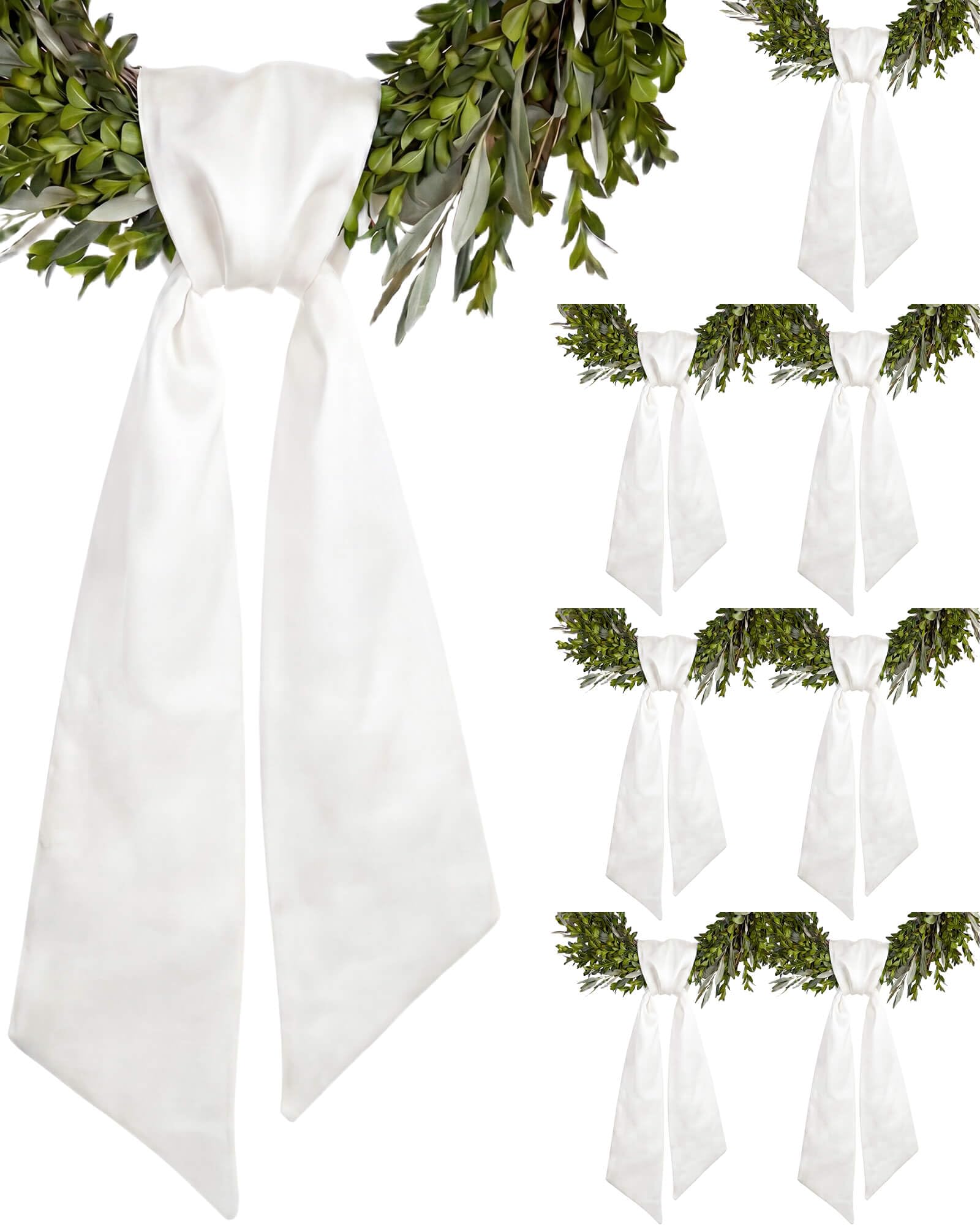 Kutyndrix 8 Pack White Wreath Sash for Front Door, Blank Linen-Look Wreath Sashe