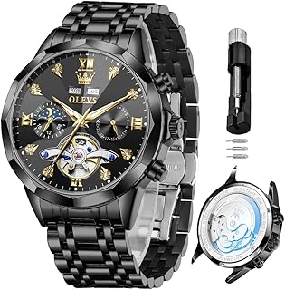 OLEVS Luxury Mens Chronograph Lunar Phase Two Tone Stainless Steel Waterproof Luminous Business Calendar