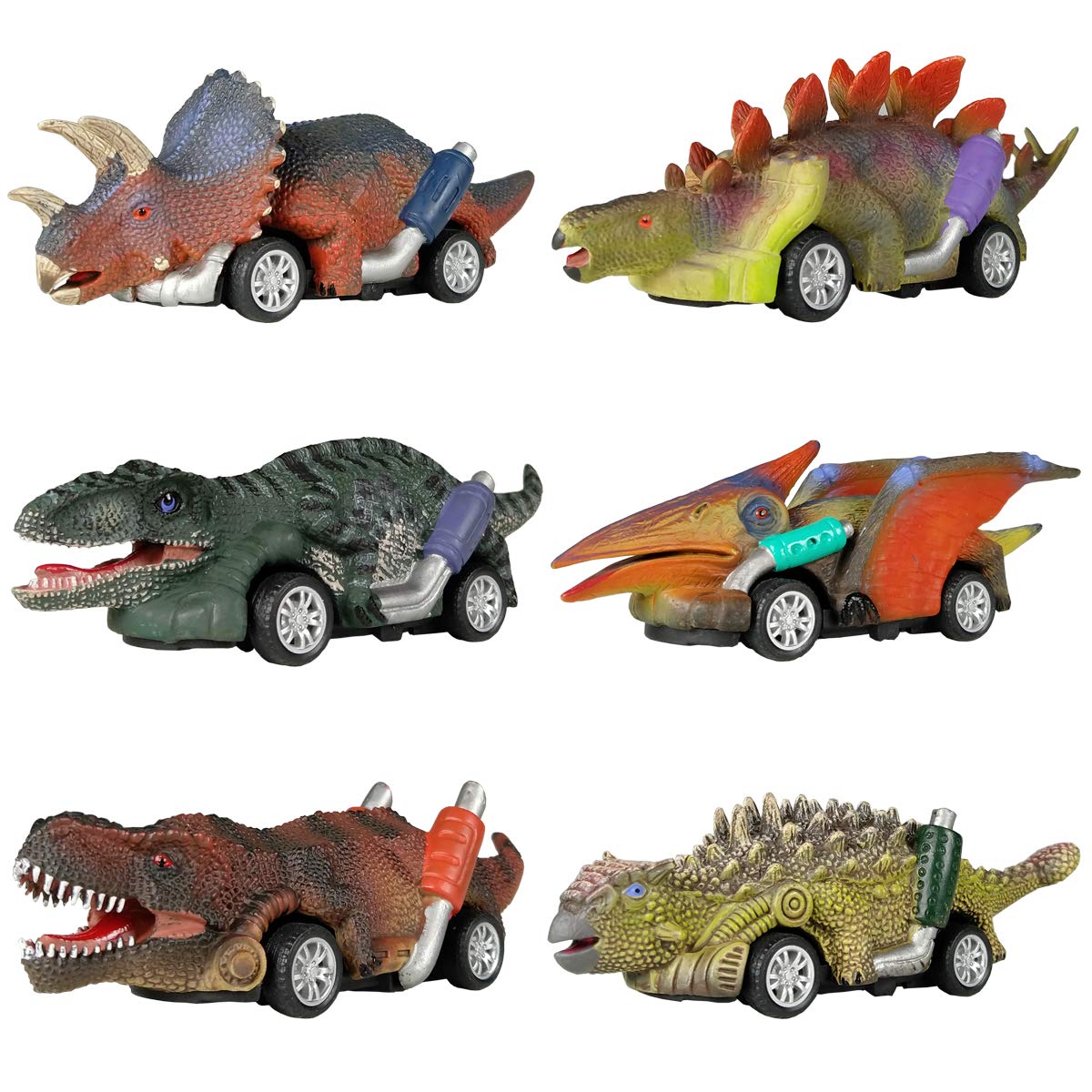 DINOBROS Dinosaur Toy Pull Back Cars,6 Pack Dino Toys for 3 Year Old Boys Girls 