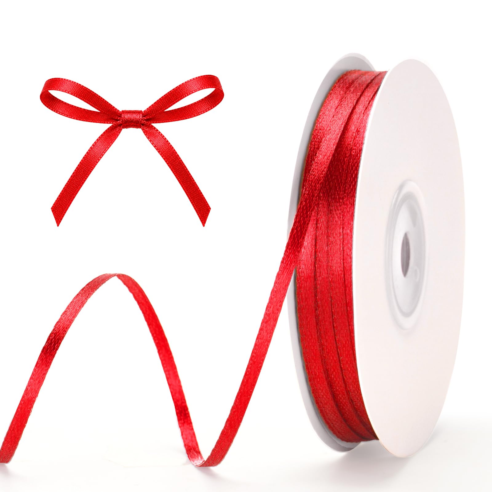 G2PLUS 100 yards Red Satin Ribbon: 3 mm Fine Decorative Ribbon for Gift