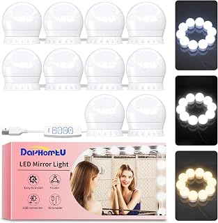 daphomeu Mirror Lights 10 Bulbs, 3 Colors and 10 Intensities | Hollywood Mirror Light Kit, Vanity Lights Perfectly Hidden Cables, USB Make up Lamp for Dressing Table, Bathroom, Bedroom