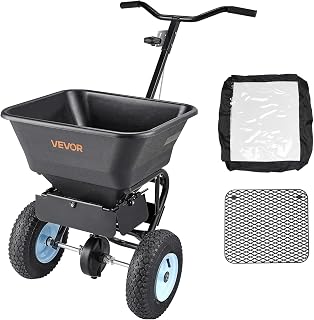 VEVOR Walk Behind Spreader 60 lbs Capacity Push Broadcast Spreader Black | for Lawn & Garden, 0-9.8 ft Spreading Width & 18 Adjustable Settings, 8 in All Terrain Pneumatic Tires for Seed, Fertilizer