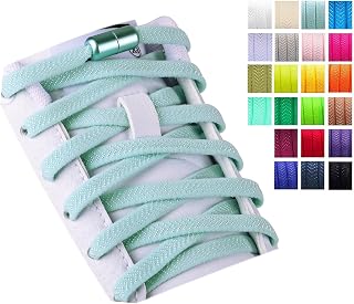 Olukssck 2 Pairs of Elastic Flat Shoelaces with Metal Closure, Elastic Tie Free Tie Shoelaces for Children and Adults, Sports Shoe Laces for All Shoes
