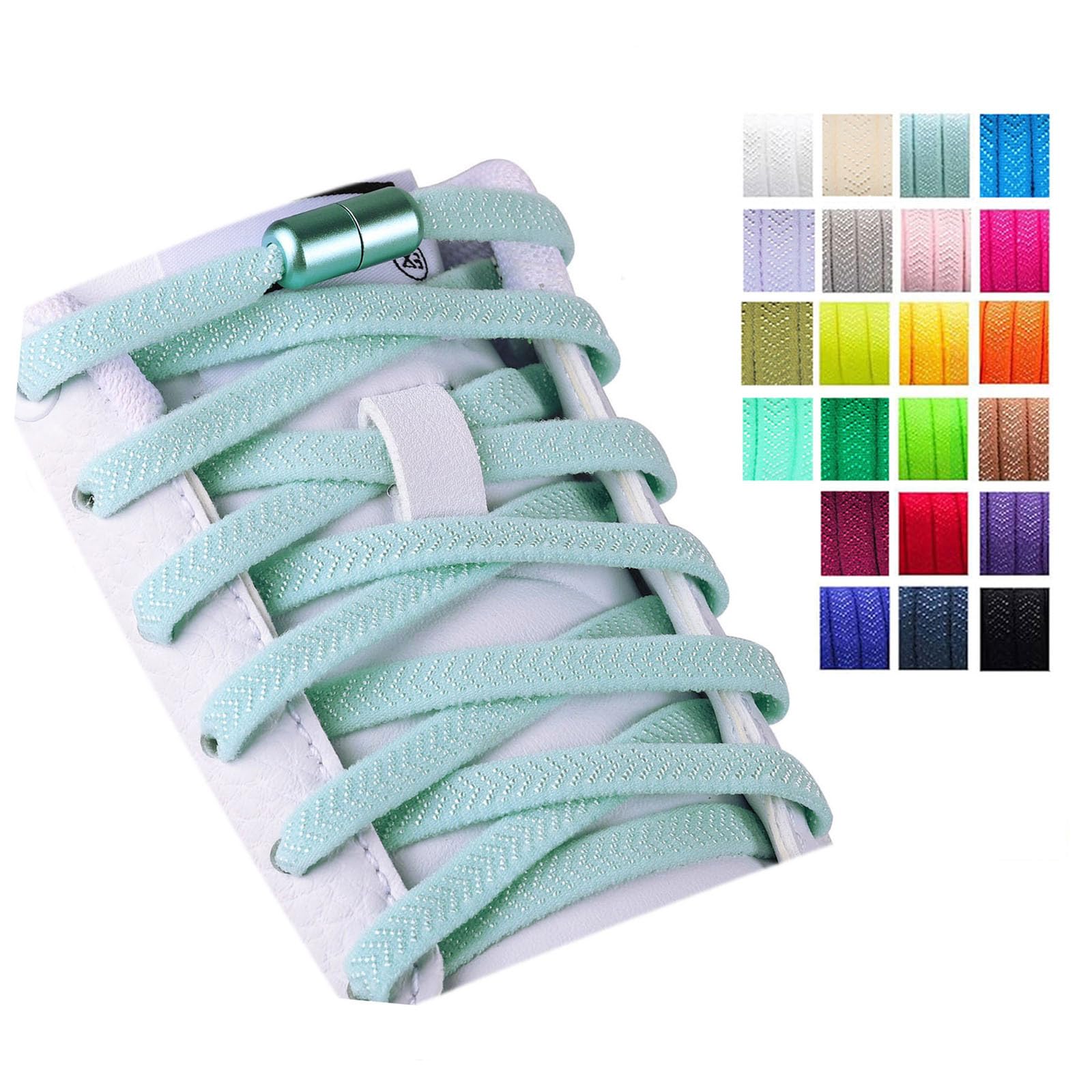 Olukssck 2 Pairs of Elastic Flat Shoelaces with Metal Closure, Elastic Tie Free 