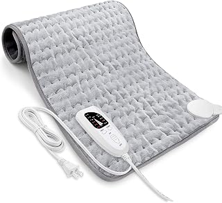 Electric Heating pad for Back Neck Shoulder Abdomen Knee 24x12inch | Hot Heated Pad for Girl Men Women Dry Heat Moist Heat Multiple Temp Timer Settings Birthday Gifts Silver Gray