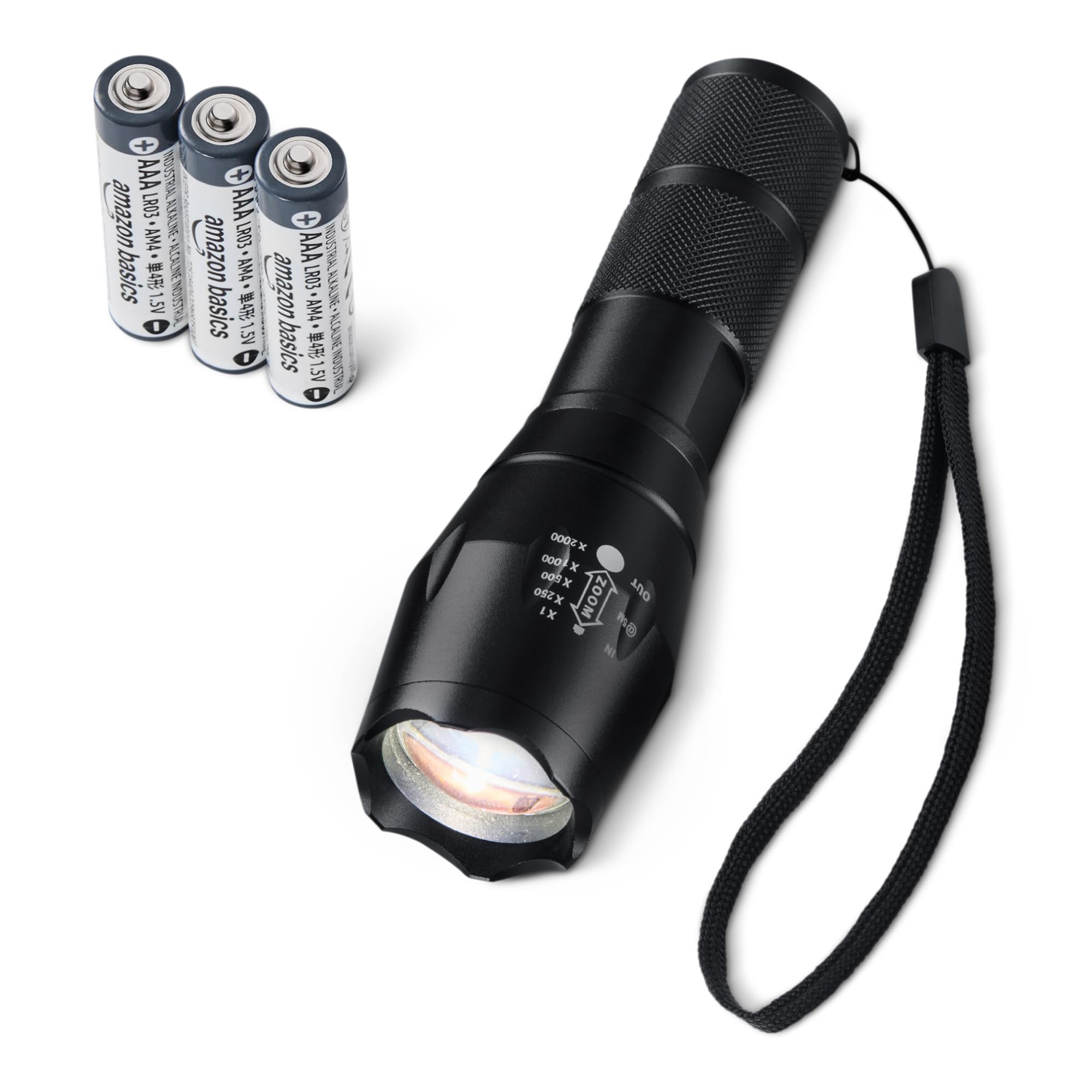 Amazon Basics Handheld LED Flashlight with 5 Light Modes - 200 Lumen Zoomable Ha