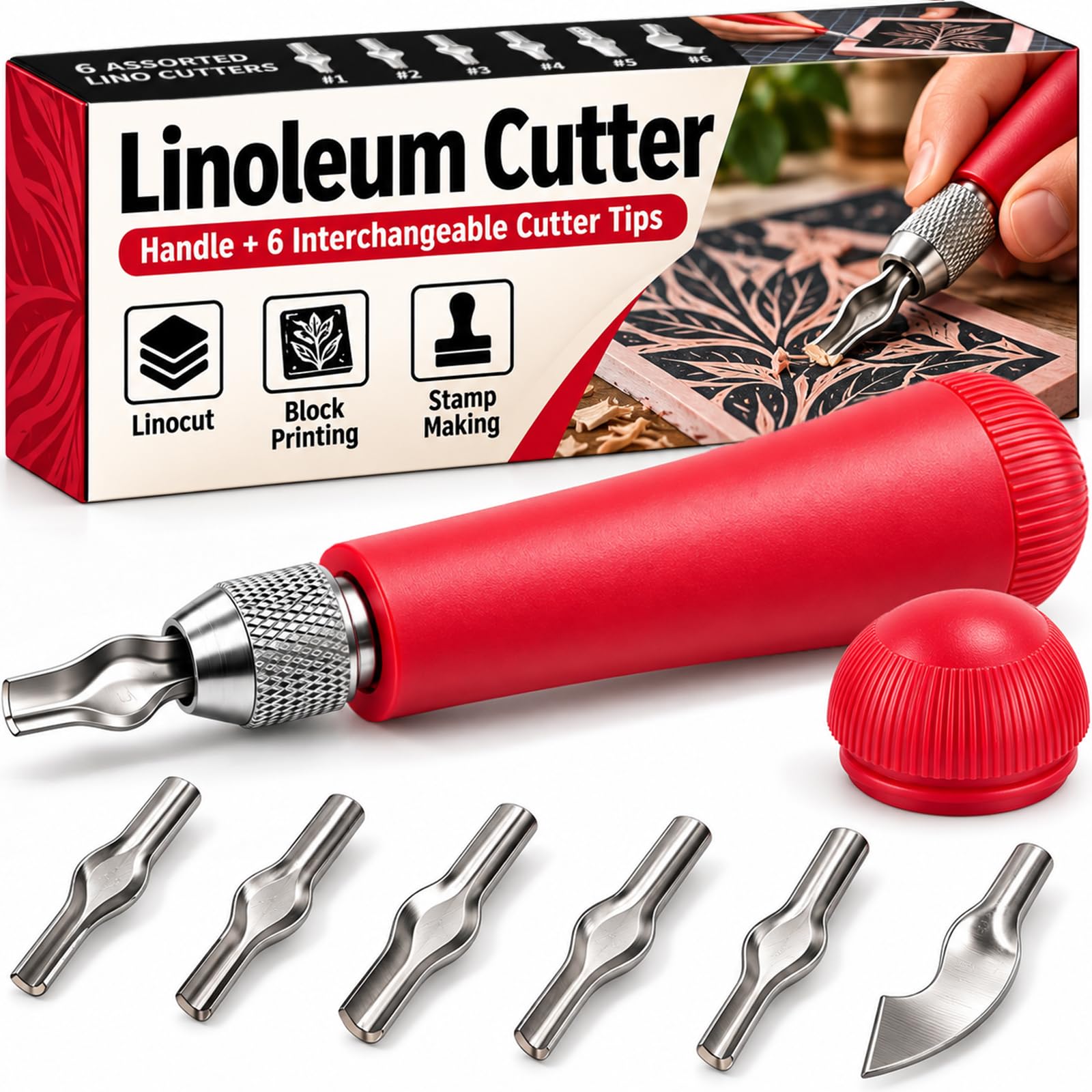 Linocut Tools, Linoleum Carving Lino Cutter with 6 Blades for Printmaking | Twis