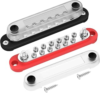 DaierTek 12V Power Distribution Block 2 x 1/4" (M6) Terminal Studs 12 x M4 (#8) Terminal Screws Battery Bus Bar Terminal Block Max 48V Positive & Negative Busbar for Automotive Car Boat
