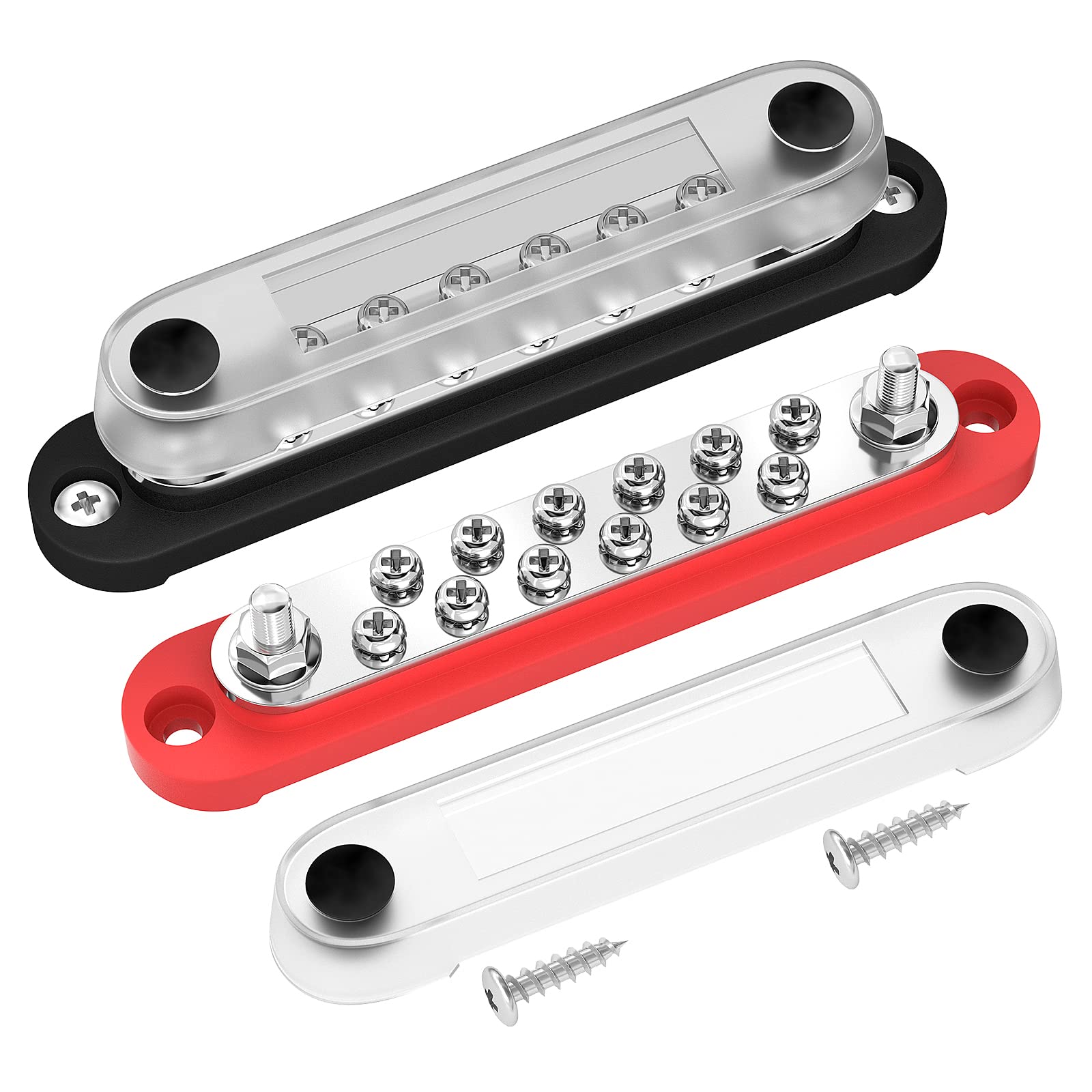 DaierTek 12V Power Distribution Block 2 x 1/4" (M6) Terminal Studs 12 x M4 (#8) 