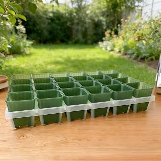 Set of 10 Square Succulent Pots with Tray, Plastic Garden Planter for Indoor Outdoor Plant Growth, 6.5 x 4.8 x 4.8 cm (Green)