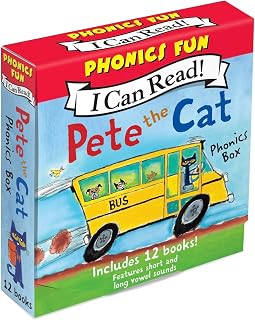 Pete the Cat 12-Book Phonics Fun!: A Box of 12 Mini-Books Featuring Short and Long Vowel Sounds – Expert-Reviewed Beginning Readers for Kids (Ages 3-6) (I Can Read Phonics Fun)