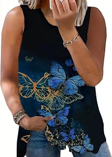 Plus Size Womens Round Neck Tops Shirts Sleeveless Fashion Graphic Print Summer Casual Tank Top Blouses