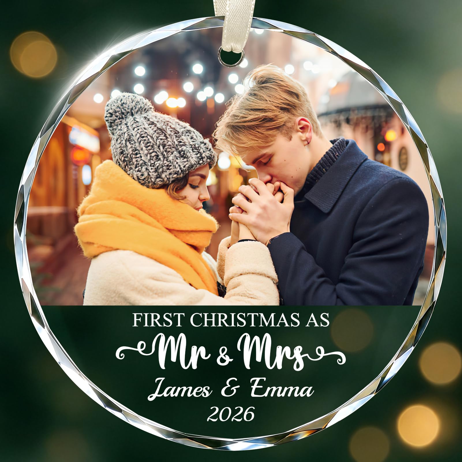 Personalized First Christmas Married Ornament 2026, Mr and Mrs Photo Gift