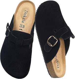 Suede Clogs for Women Men Soft Cork Footbed Leather Mules Comfort Slippers