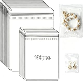 AISHN 100pcs Jewelry Bags Clear Plastic, Sturdy PVC Anti Tarnish Jewelry Bags, Travel Jewelry Organizer for Rings &amp; Earrings, Plastic Bags for Jewelry 2 Sizes (2.76 * 3.94 in &amp; 3.54 * 5.12 in)