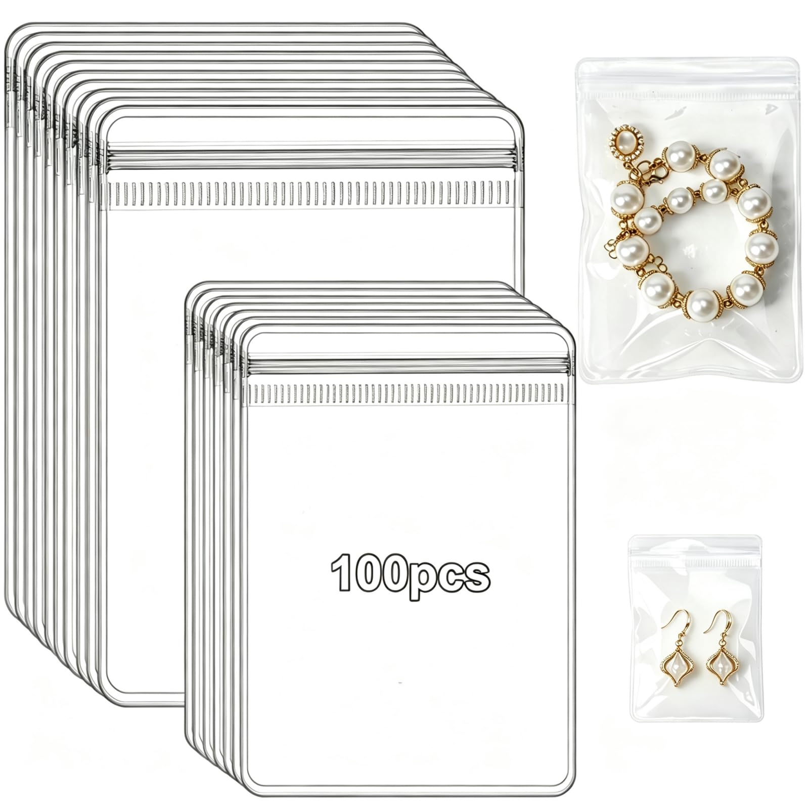 AISHN 100pcs Jewelry Bags Clear Plastic, Sturdy PVC Anti Tarnish Jewelry Bags, T