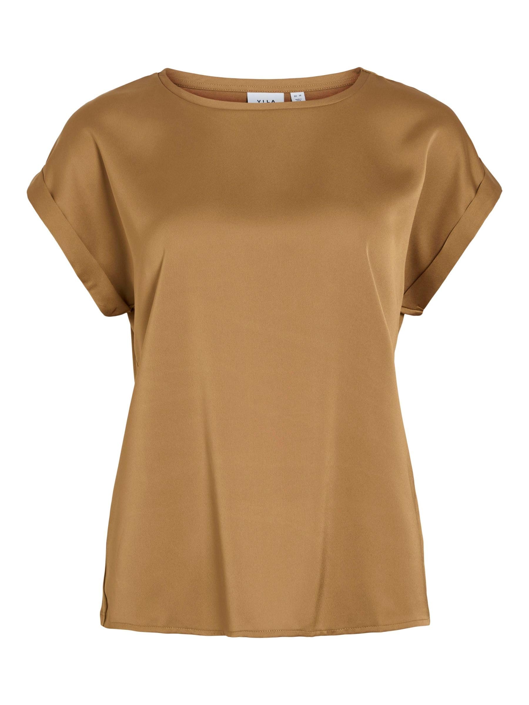 Vila Viellette S/S Satin Top-Noos, Bistre, 12 Women