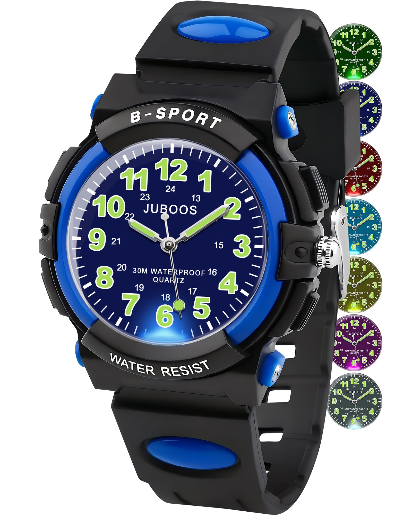 Juboos Orologio Analogico Per Bambini Con 7 Luci Notturne A Colori, Impermeabile
