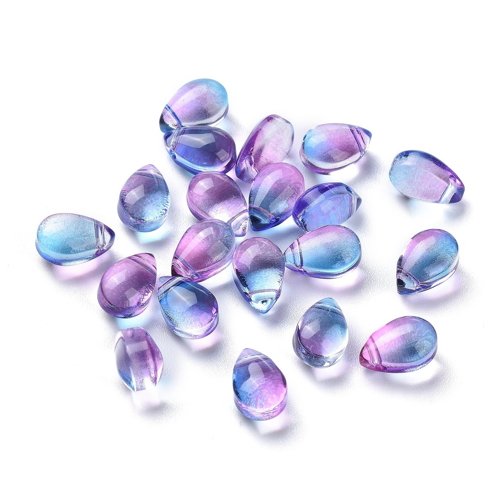 200pcs Teardrop Glass Beads, Water Drop Glass Beads Slate Blue Color Clear Loose