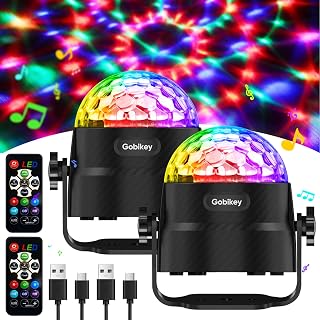【Pack of 2】 Disco Lights 360°Rotation Sound Activated, Disco Ball Lights | Portable, 2M USB Power Cable, 3W RGB Party Lights with Remote Control for Birthday/Family Gathering/Party/Home