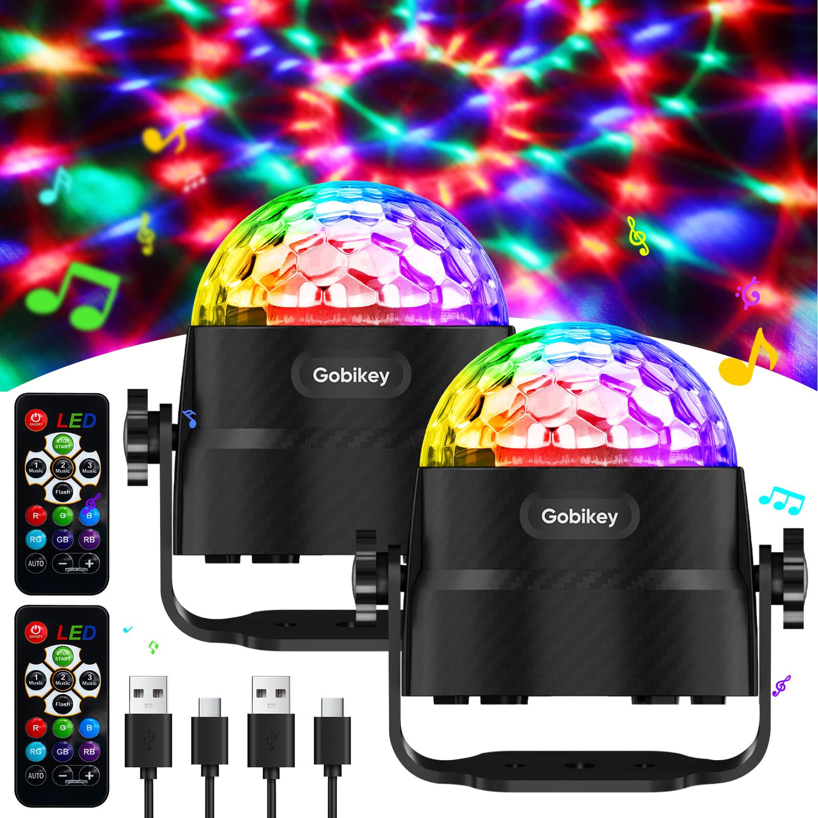 【Pack of 2】 Disco Lights 360°Rotation Sound Activated, Disco Ball Lights | Porta
