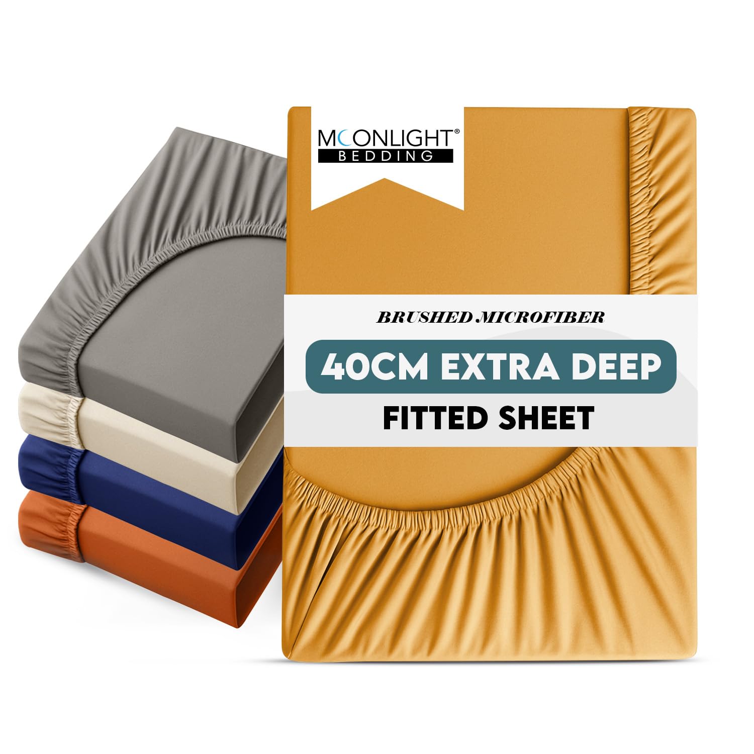 Moonlight Bedding Super King Fitted Sheet 40CM Extra Deep Pocket Ochre