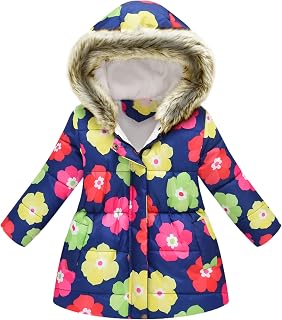 amropi Children's Girls Floral Hooded Jacket Winter Jackets Coats for 2-10 Years