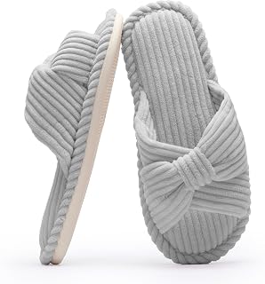 Chantomoo Women's Memory Foam Slippers for Home Bedroom Bathroom Spa Wedding Travel Hospital Open Toe Corduroy Slippers Non-Slip Cozy Comfortable