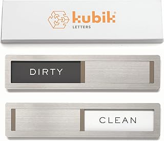 Clean Dirty Dishwasher Magnet Sign, Kitchen Gadget for Apartment Essentials & Wedding Registry Gifts - Kubik Letters Premium Stainless Steel Grade 304 - Extra Adhesive tapes included