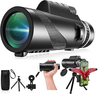 80x100 High‑Powered Monocular Telescope HD Portable Monocular for Adults with Phone Adapter Ideal for Bird Watching Wildlife Travel Camping Hiking‑Black