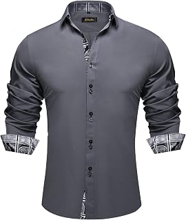 DiBanGu Men's Dress Shirt Long Sleeve Casual Button Down Shirts Regular Fit Inner Contrast Shirt for Business Party