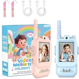 REESTBOO Video Walkie Talkies for Kids, Handheld 2 Pack Rechargeable Walkie Talkies for Boy and Girl Ages 3-12, One-on-One Pairing, Indoor Outdoor Toys for Family Games, Outside Camping (Pink & Blue)