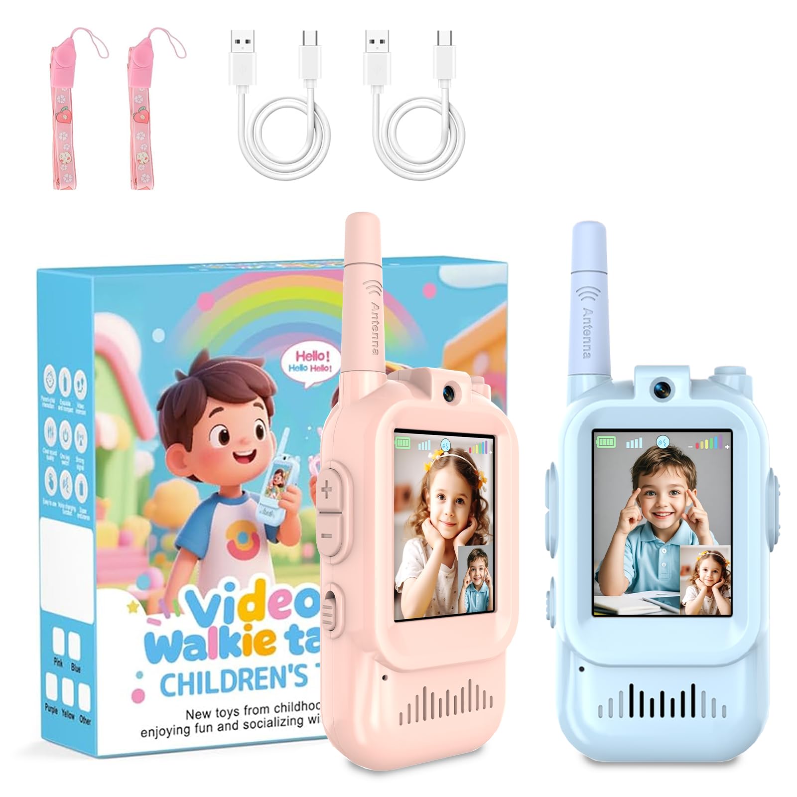REESTBOO Video Walkie Talkies for Kids, Handheld 2 Pack Rechargeable Walkie Talk
