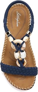 Littleplum Women Sandals Arch Support Handmade Bohemian Braided Flat Sandals Comfort Walking Beach Ankle Elastic Summer Shoes