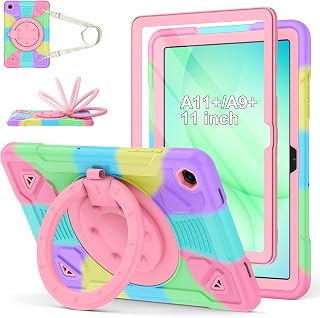for Samsung Galaxy Tab A11 Plus/A9 Plus Case, with Screen Protector/360° Rotating Stand/Shoulder Strap Cover for Galaxy Tab A11+ Plus/A9+ Plus 11 inch 2025/2023 for Kids Girls