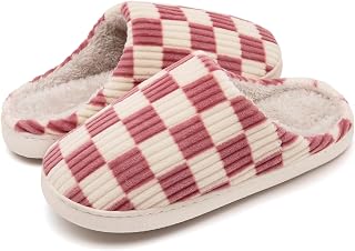 Guyarns Slippers for Men and Women, Fluffy Women's Plush Slippers Made of Memory Foam with Checked Pattern, Non-Slip Sole, Bedroom Slippers in Cloud Shape, Indoor, Outdoor