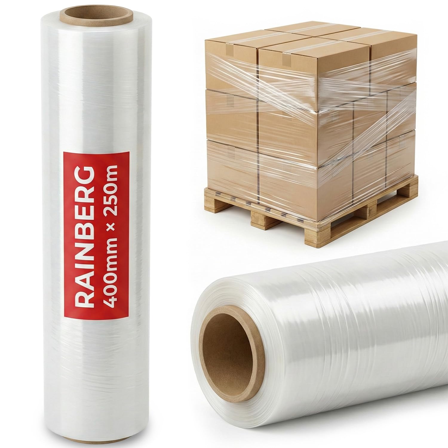 Rainberg Strong Heavy-Duty Stretch Film for Pallet Wrapping, Packaging, and Movi
