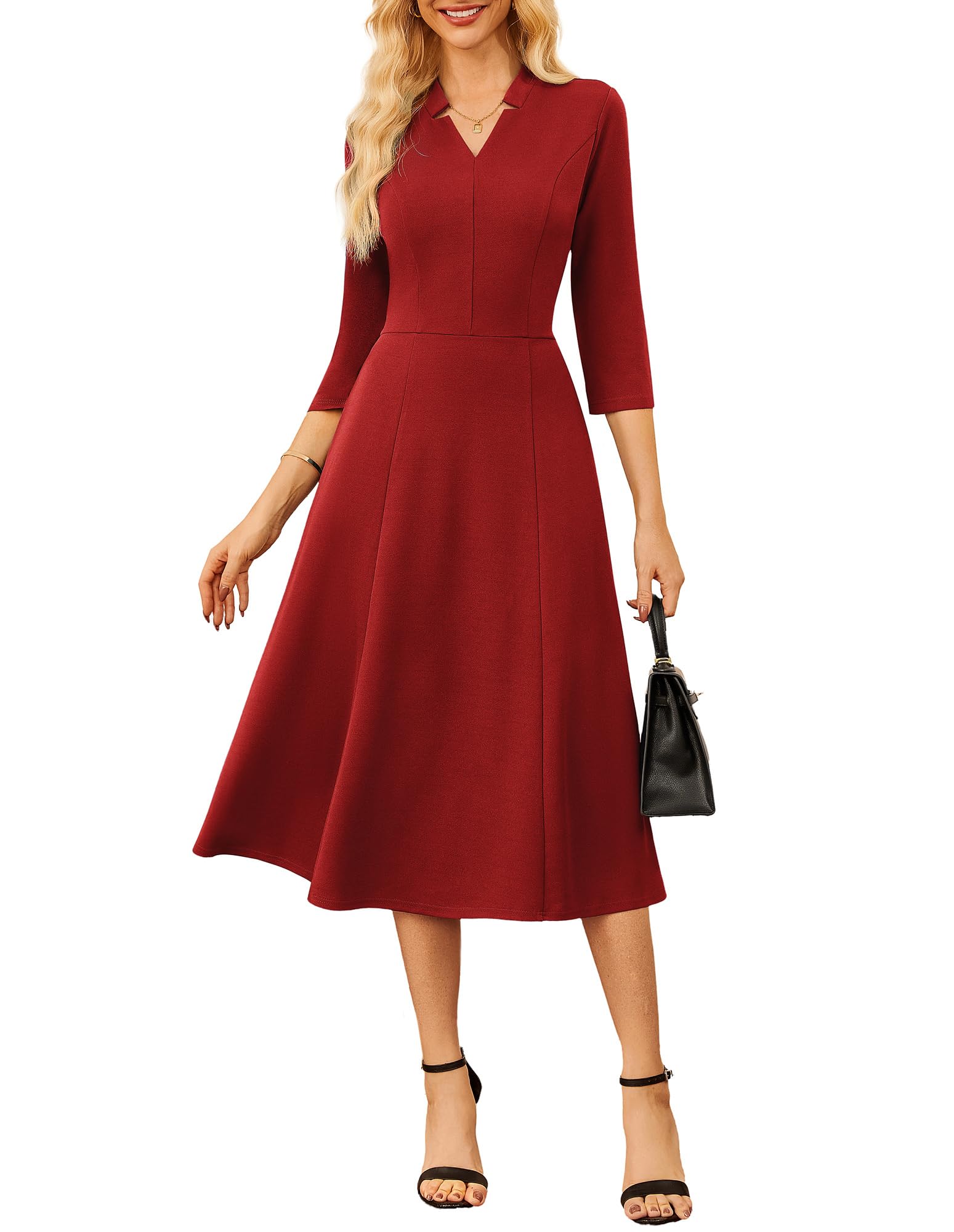 GRACE KARIN Women 3/4 Sleeve Work Church Dress with Pocket