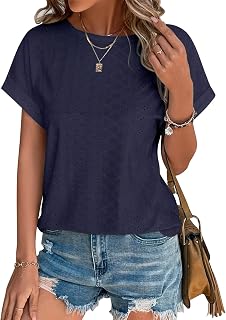 Bliwov Women's Summer Short Sleeve Embroidery Eyelet Blouses