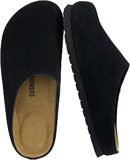 CUSHIONAIRE Lute Women's Genuine Suede Clogs Indoor Outdoor Comfortable Clogs for Women with Padded Footbed