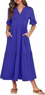 ANRABESS Womens Summer Casual Maxi Dresses Ruffle Short Sleeve Dress