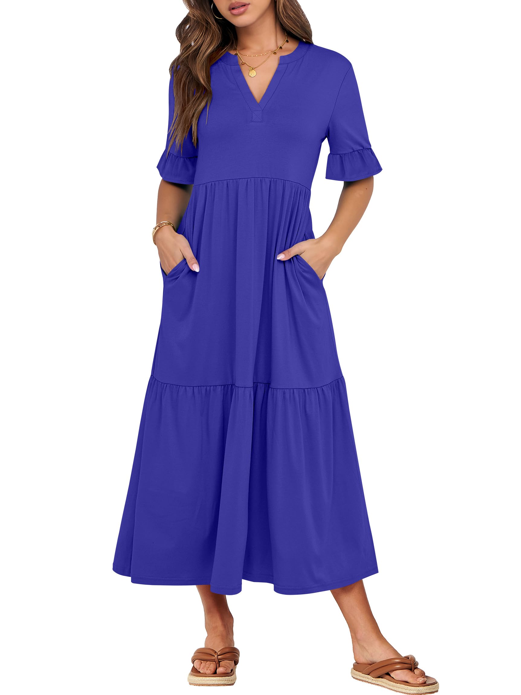 ANRABESS Womens Summer Casual Maxi Dresses Ruffle Short Sleeve Dress