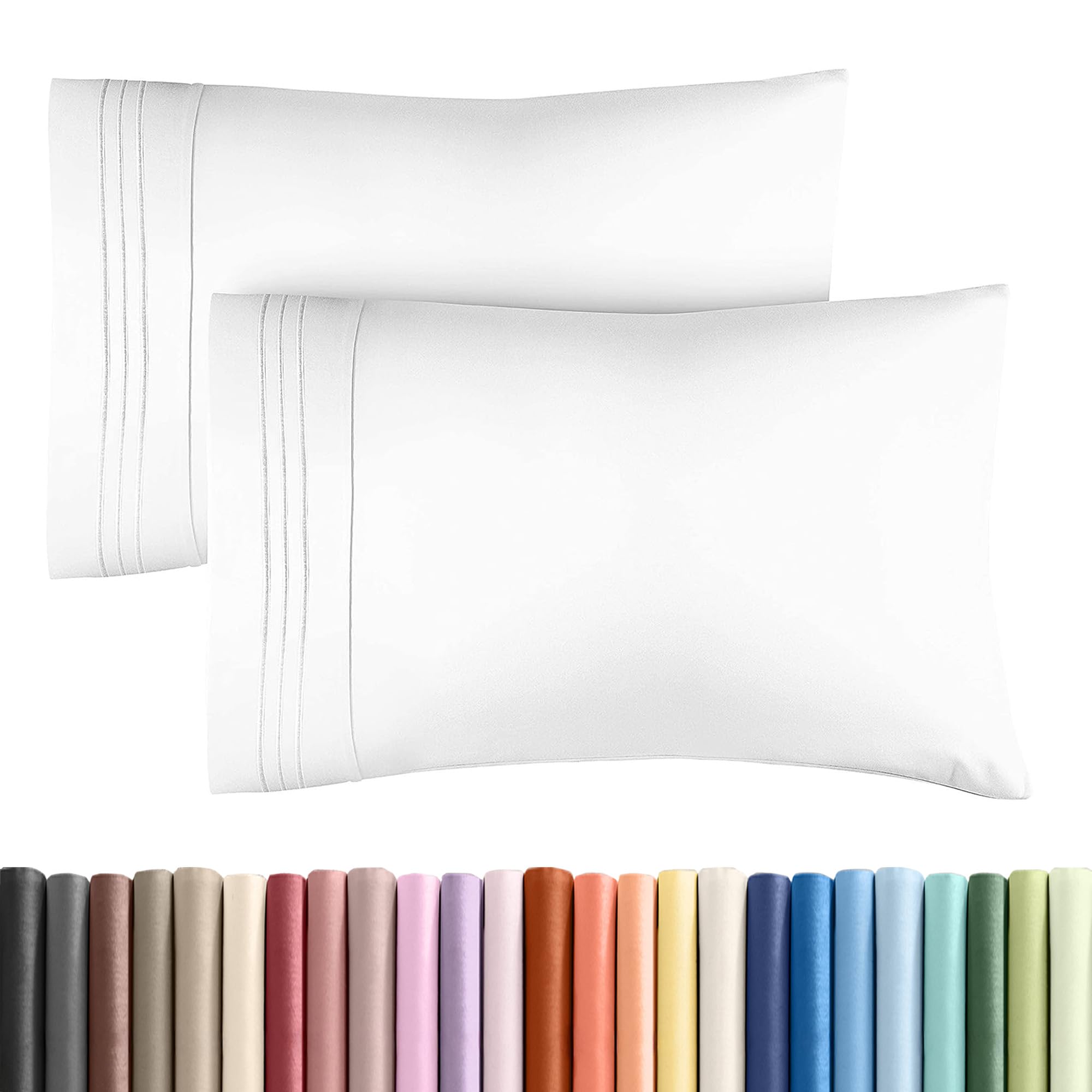 King Pillow Cases Set of 2 - Ultra Soft Cozy Pillowcase Covers - White | Hotel Q