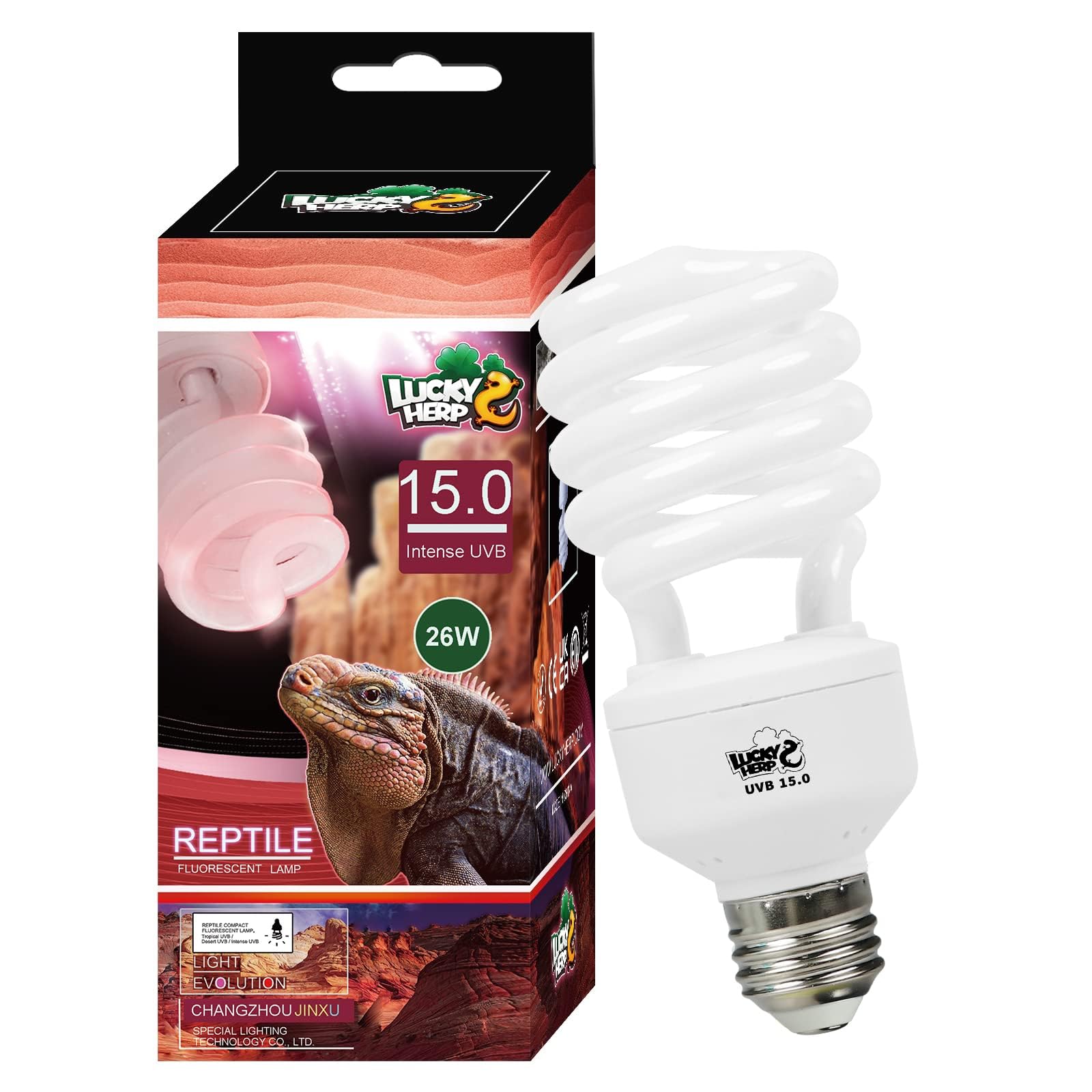 LUCKY HERP UVA UVB Reptile Light, 26W 15.0 Intense UVB Bulb for Reptiles, Terrar