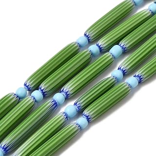 65pcs Handmade Millefiori Glass Beads Column Shape Spacer Beads for DIY Jewelry Making, Bracelets, Necklaces, Keychains, Crafts, 28~29.5x4.5~6mm, Hole:0.8