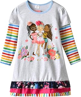 VIKITA Girls Floral Long Sleeve Cotton Casual Dress 2-8 Years